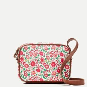 NWT J.Crew Liberty Danjo Ivory Red Floral Brown Fabric Crossbody Camera Bag